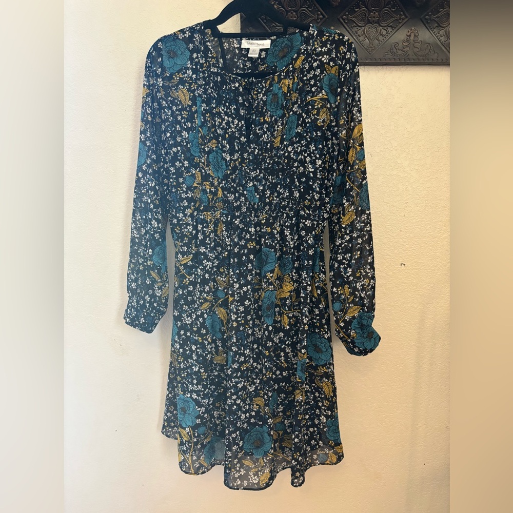 Motherhood Blue and Yellow Floral maternity Midi Dress